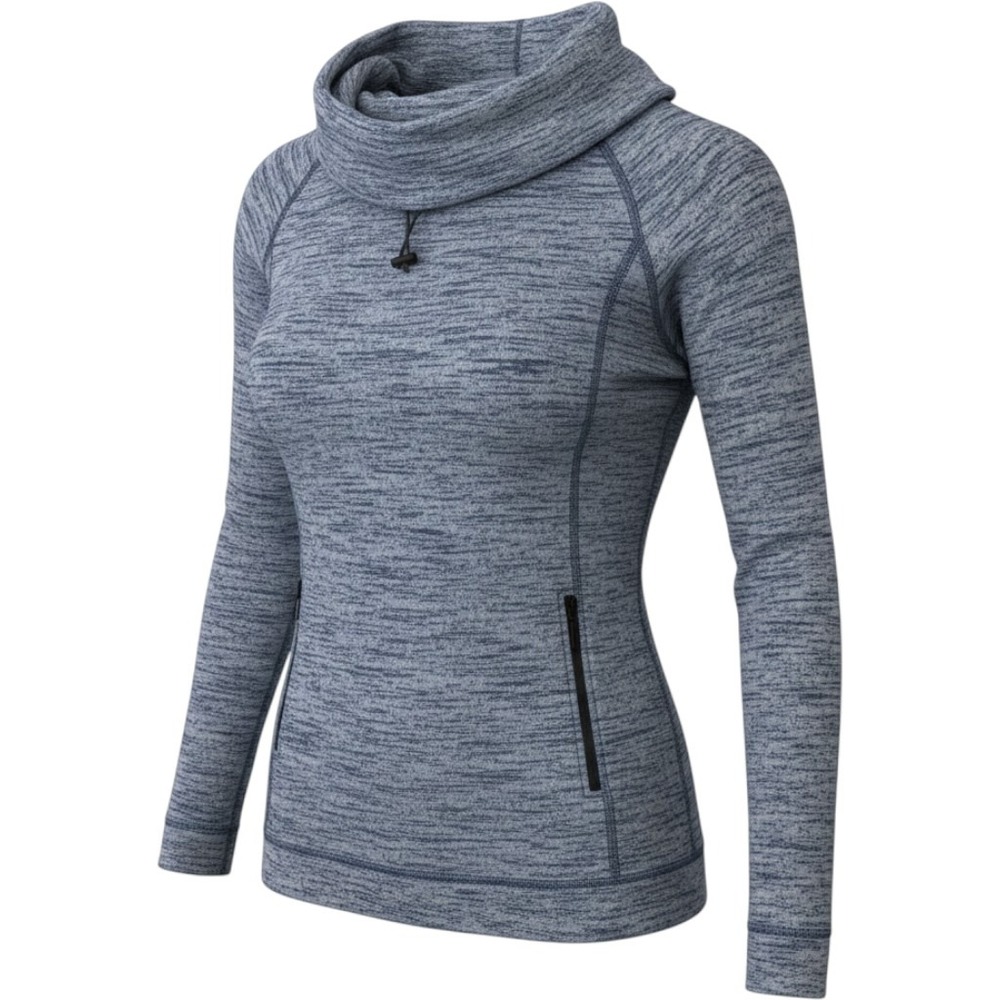 Soft Surroundings Women's L Blue Space Dye Cowl Neck Pullover Top Gorpcore Gym - Picture 1 of 8